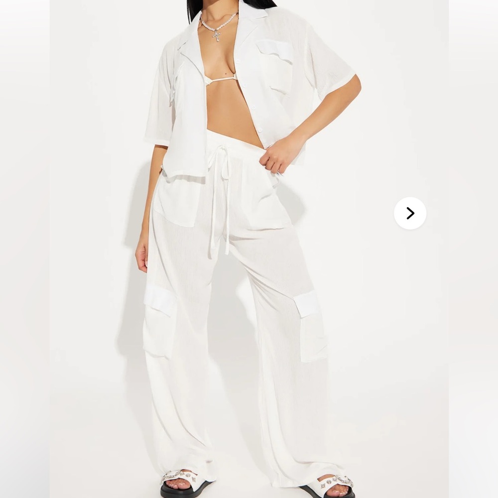 Linen Cover Up Cargo Pants Set